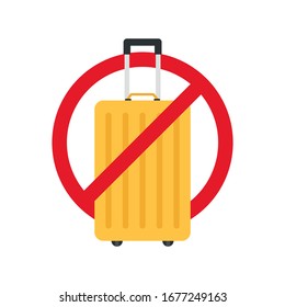 Flat icon forbidden yellow suitcase isolated on white background. Vector illustration.
