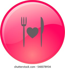 Flat icon. Fork and knife. Cooked with love.