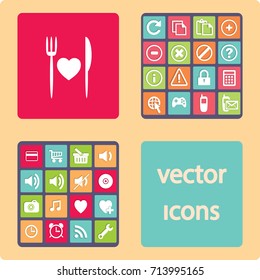 Icono plano. Horquilla y cuchillo. Cocinado con amor.