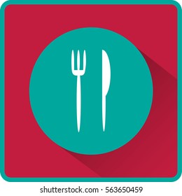 Flat icon. Fork and knife. Dinner.