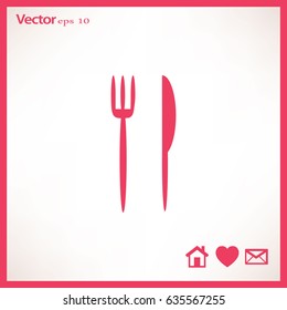 Flat icon. Fork and knife. Dinner.