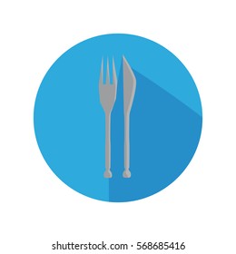 Flat Icon Fork and Knife With Long Shadow For Travel and Hotel