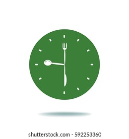 Flat icon. Fork Spoon Knife. Time to eat.