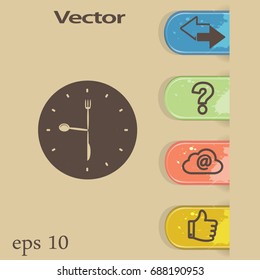 Flat icon. Fork Spoon Knife. Time to eat.