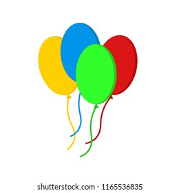 Flat icon four balloons isolated on white backgroudn. Vector illustration. Birthday symbol.