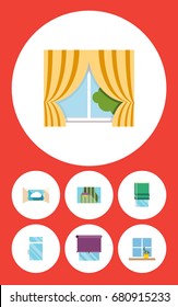 Flat Icon Frame Set Of Balcony, Cloud, Glazing And Other Vector Objects. Also Includes Open, Frame, Glass Elements.