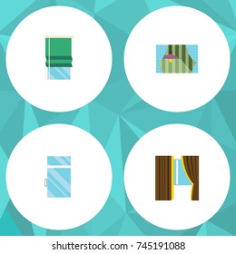 Flat Icon Frame Set Of Balcony, Curtain, Glass And Other Vector Objects. Also Includes Window, Glass, Frame Elements.