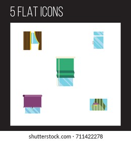 Flat Icon Frame Set Of Curtain, Balcony, Clean And Other Vector Objects. Also Includes Clean, Curtain, Window Elements.