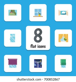 Flat Icon Frame Set Of Frame, Flowerpot, Glazing And Other Vector Objects. Also Includes Frame, Balcony, Open Elements.