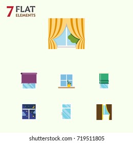 Flat Icon Frame Set Of Flowerpot, Glass Frame, Clean And Other Vector Objects. Also Includes Pot, Flower, Window Elements.