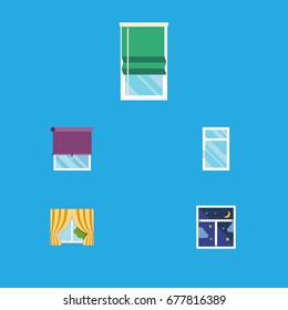 Flat Icon Frame Set Of Glass Frame, Balcony, Frame And Other Vector Objects. Also Includes Frame, Clean, Night Elements.