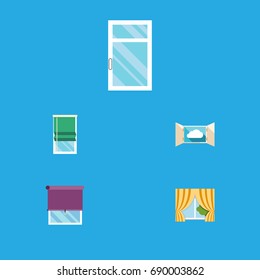 Flat Icon Frame Set Of Glazing, Glass Frame, Balcony And Other Vector Objects. Also Includes Open, Window, Cloud Elements.