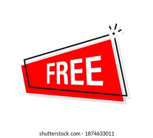 Flat icon with free banner. Typography poster. Buy offer sticker. Vector text.