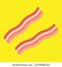 Flat icon fried bacon solated on yellow background. Vector illustration.