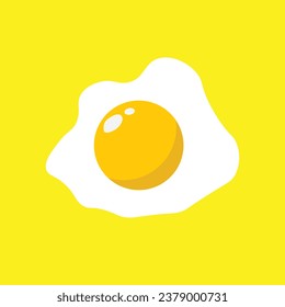 Huevos fritos de icono plano con fondo amarillo. Ilustración vectorial.