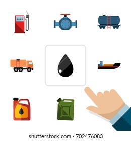 Flat Icon Fuel Set Of Boat, Fuel Canister, Droplet And Other Vector Objects. Also Includes Transport, Petrol, Gas Elements.