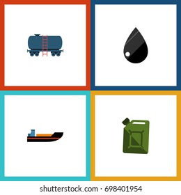 Flat Icon Fuel Set Of Fuel Canister, Boat, Container And Other Vector Objects. Also Includes Fuel, Boat, Drop Elements.