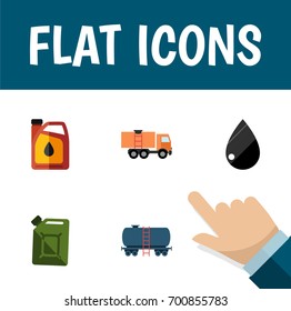 Flat Icon Fuel Set Of Fuel Canister, Container, Droplet And Other Vector Objects. Also Includes Van, Container, Oil Elements.
