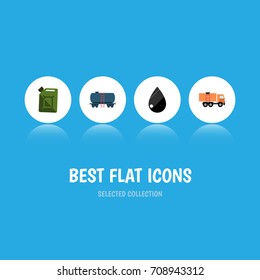 Flat Icon Fuel Set Of Droplet, Fuel Canister, Van And Other Vector Objects. Also Includes Droplet, Drop, Lorry Elements.