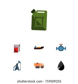 Flat Icon Fuel Set Of Droplet, Boat, Rig And Other Vector Objects. Also Includes Liquid, Van, Ship Elements.