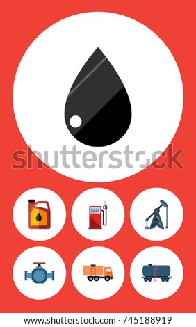 Flat Icon Fuel Set Of Flange, Droplet, Jerrycan And Other Vector Objects. Also Includes Oil, Lorry, Valve Elements.