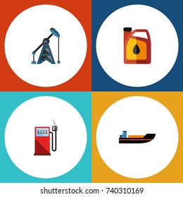 Flat Icon Fuel Set Of Jerrycan, Rig, Boat And Other Vector Objects. Also Includes Transport, Pump, Boat Elements.