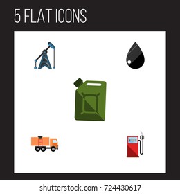 Flat Icon Fuel Set Of Petrol, Van, Droplet And Other Vector Objects. Also Includes Oil, Lorry, Jerrycan Elements.