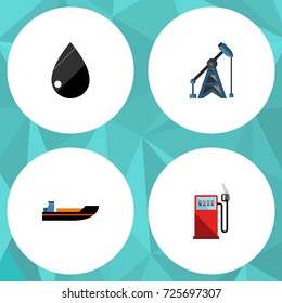 Flat Icon Fuel Set Of Petrol, Rig, Droplet And Other Vector Objects. Also Includes Boat, Rig, Ship Elements.