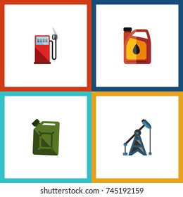 Flat Icon Fuel Set Of Petrol, Rig, Fuel Canister And Other Vector Objects. Also Includes Pump, Jerrycan, Gas Elements.