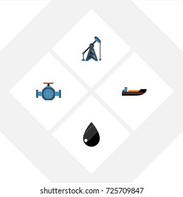 Flat Icon Fuel Set Of Rig, Droplet, Flange And Other Vector Objects. Also Includes Pipe, Oil, Ship Elements.