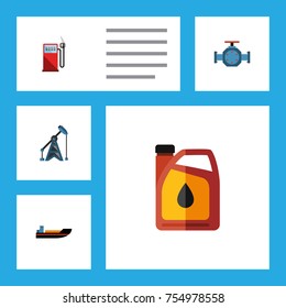 Flat Icon Fuel Set Of Rig, Petrol, Boat And Other Vector Objects. Also Includes Transport, Pump, Ship Elements.