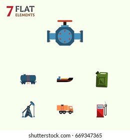 Flat Icon Fuel Set Of Van, Flange, Petrol And Other Vector Objects. Also Includes Pipe, Truck, Tanker Elements.