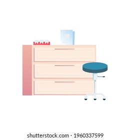 Flat icon of furniture items in dentist office vector illustration