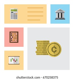 Flat Icon Gain Set Of Bank, Cash, Calculate And Other Vector Objects. Also Includes Chart, Bank, Abacus Elements.