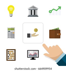 Flat Icon Gain Set Of Billfold, Growth, Counter And Other Vector Objects. Also Includes Wallet, Coin, Growth Elements.