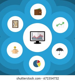 Flat Icon Gain Set Of Billfold, Chart, Growth And Other Vector Objects. Also Includes Chart, Billfold, Growth Elements.