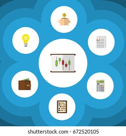 Flat Icon Gain Set Of Billfold, Document, Money Box And Other Vector Objects. Also Includes Paper, Billfold, Counter Elements.