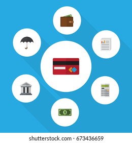 Flat Icon Gain Set Of Billfold, Document, Calculate And Other Vector Objects. Also Includes Greenback, File, Document Elements.
