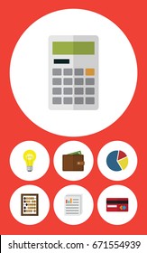 Flat Icon Gain Set Of Bubl, Billfold, Calculate And Other Vector Objects. Also Includes Calculate, Document, Bar Elements.