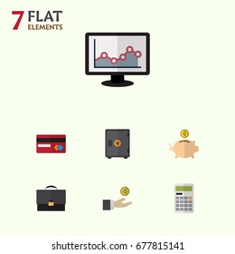 Flat Icon Gain Set Of Calculate, Payment, Hand With Coin Vector Objects. Also Includes Money, Finance, Bank Elements.