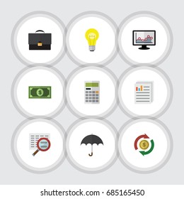 Flat Icon Gain Set Of Calculate, Scan, Document And Other Vector Objects. Also Includes Briefcase, Diplomat, Chart Elements.