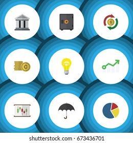 Flat Icon Gain Set Of Cash, Bubl, Parasol And Other Vector Objects. Also Includes Beach, Pie, Bar Elements.