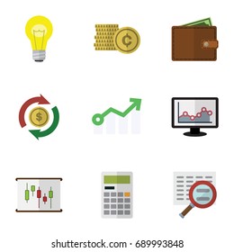 Flat Icon Gain Set Of Cash, Diagram, Bubl And Other Vector Objects. Also Includes Exchange, Coin, Interchange Elements.