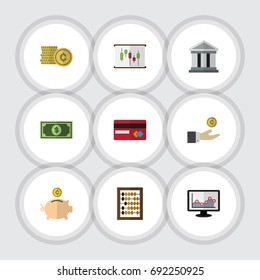 Flat Icon Gain Set Of Cash, Money Box, Payment And Other Vector Objects. Also Includes Dollar, Architecture, Card Elements.