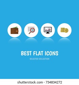 Flat Icon Gain Set Of Cash, Scan, Chart And Other Vector Objects. Also Includes Cash, Chart, Graph Elements.