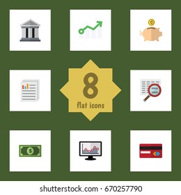 Flat Icon Gain Set Of Chart, Bank, Growth And Other Vector Objects. Also Includes Magnifier, Mastercard, Diagram Elements.