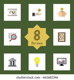 Flat Icon Gain Set Of Counter, Diagram, Bank And Other Vector Objects. Also Includes Scan, Idea, Report Elements.