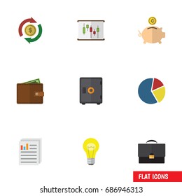 Flat Icon Gain Set Of Diagram, Graph, Bubl And Other Vector Objects. Also Includes Diplomat, Light, Pie Elements.