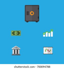 Flat Icon Gain Set Of Diagram, Growth, Bank And Other Vector Objects. Also Includes Architecture, Safe, Arrow Elements.