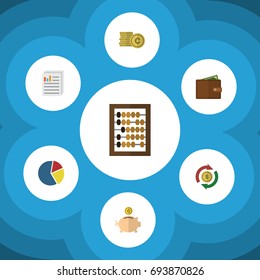 Flat Icon Gain Set Of Graph, Money Box, Document And Other Vector Objects. Also Includes File, Coin, Bar Elements.